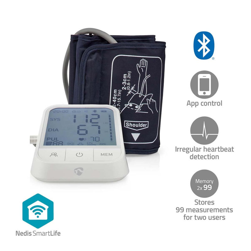 Nedis BTHBP10WT Smartlife Bloeddrukmeter Arm Bluetooth&reg; Lcd-scherm 22 - 42 Cm Aanduiding Van St