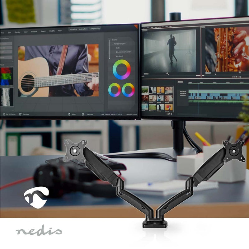 Nedis MMDOSGS110BK Monitorbeugel Voor Bureaus Gasveer 2 Scherm(en) 15 - 32 &quot; 75x75 / 100x100 D