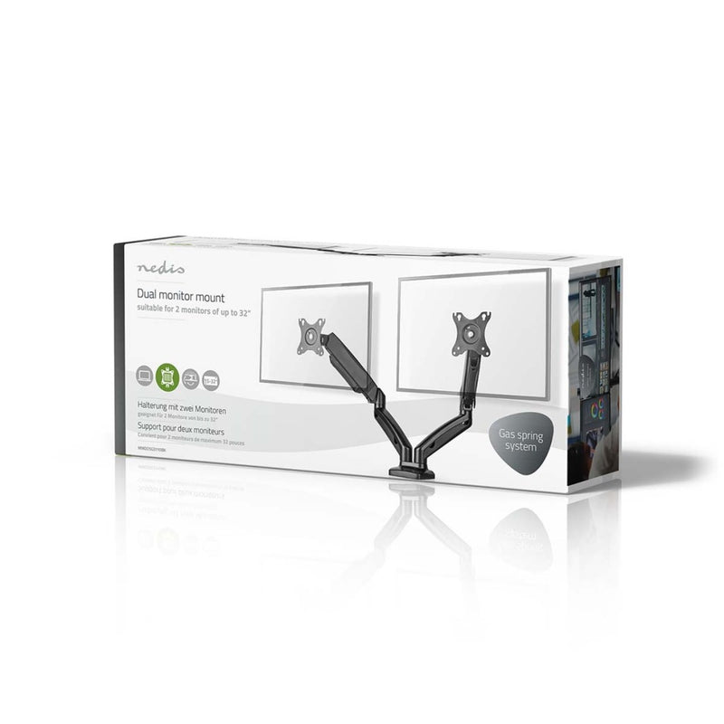 Nedis MMDOSGS110BK Monitorbeugel Voor Bureaus Gasveer 2 Scherm(en) 15 - 32 &quot; 75x75 / 100x100 D