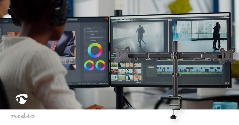 Nedis MMDOS110BK Monitorbeugel Voor Bureaus 2 Scherm(en) 15 - 32 &quot; 75x75 / 100x100 Draai- En K