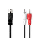 Nedis CAGL20200BK10 Din-audiokabel Din 5-pins Male 2x Rca Male Vernikkeld 1.00 M Rond Pvc Zwart Lab