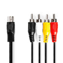 Nedis CAGL20400BK10 Din-audiokabel Din 5-pins Male 4x Rca Male Vernikkeld 1.00 M Rond Pvc Zwart Lab