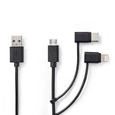 Nedis CCGL60620BK10 3-in-1-kabel Usb 2.0 Usb-a Male Apple Lightning 8-pins / Usb Micro-b Male / Usb