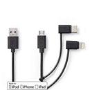 Nedis CCGL60620BK10 3-in-1-kabel Usb 2.0 Usb-a Male Apple Lightning 8-pins / Usb Micro-b Male / Usb