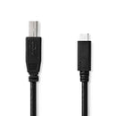 Nedis CCGL60650BK10 Usb-kabel Usb 2.0 Usb Type-c&trade; Male Usb-b Male 480 Mbps 15 W Vernikkeld 1.