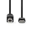 Nedis CCGL60650BK10 Usb-kabel Usb 2.0 Usb Type-c&trade; Male Usb-b Male 480 Mbps 15 W Vernikkeld 1.