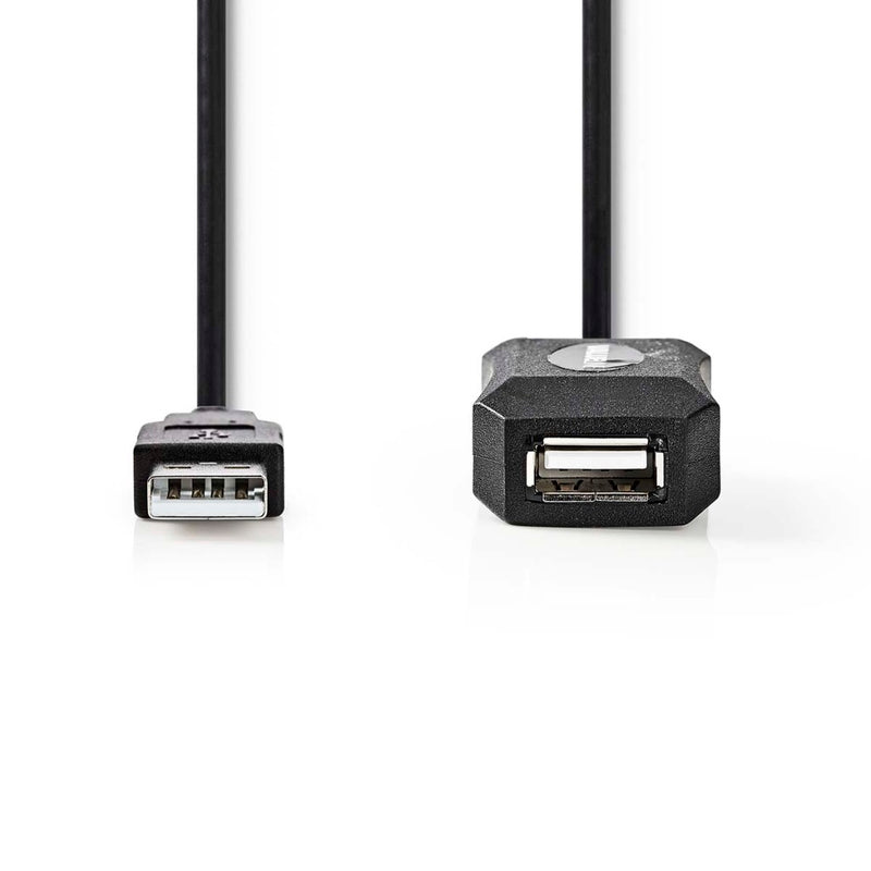 Nedis CCGL60EXTBK200 Actieve Usb-kabel Usb 2.0 Usb-a Male Usb-a Female 480 Mbps 20.0 M Rond Vernikk