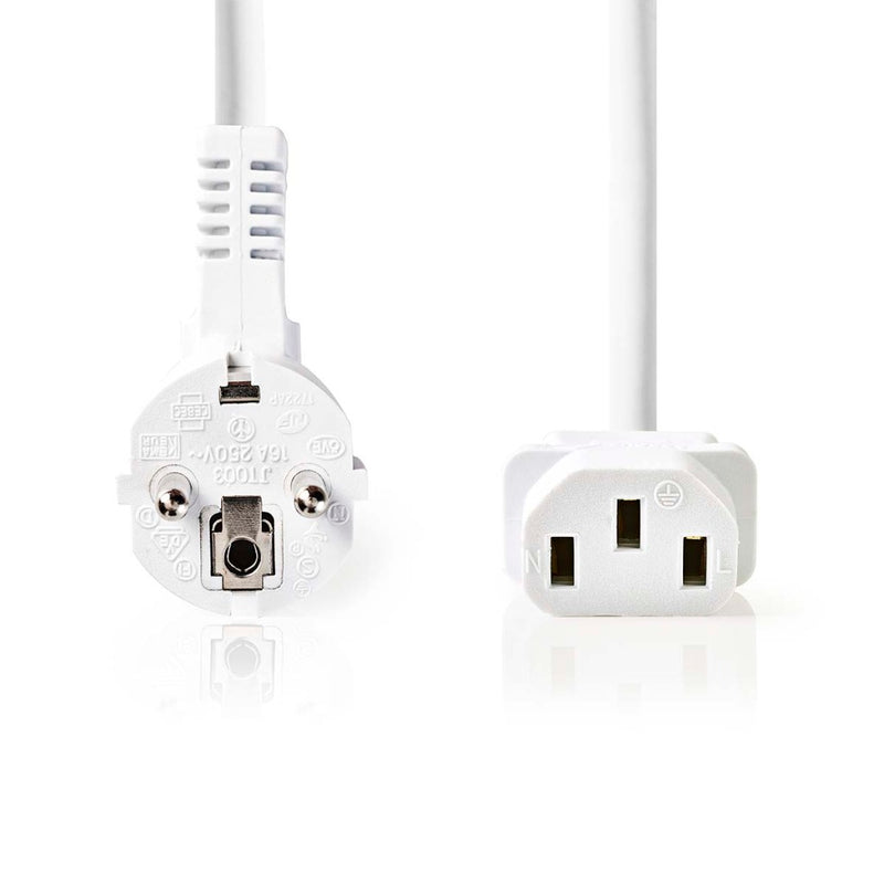 Nedis CEGL10000WT50 Stroomkabel Type F (cee 7/7) Male Iec-320-c13 Gehoekt Recht Vernikkeld 5.00 M R