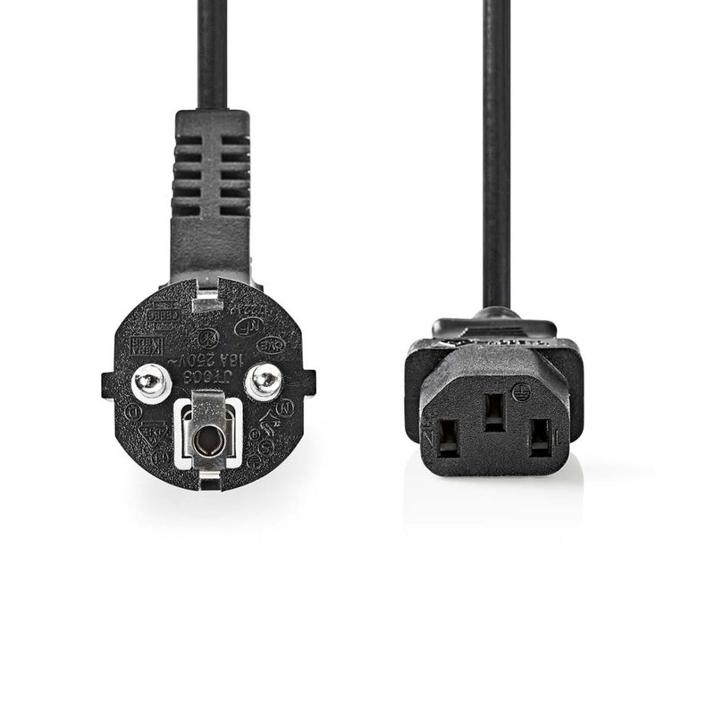 Nedis CEGL10015BK50 Stroomkabel Type F (cee 7/7) Male Iec-320-c13 Gehoekt Recht Vernikkeld 5.00 M R