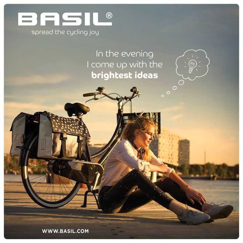 Dubbele fietstas Basil Urban Load 48-53 liter 41 x 18 x 46 cm - zwart met reflecterende stippen