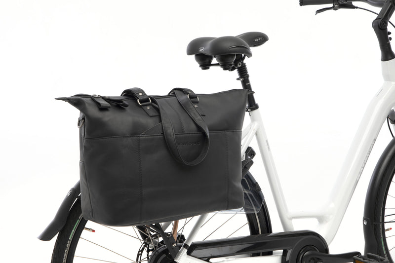 Fietstas New Looxs Verla 21 liter 34 x 18 x 44cm - gemaakt van luxe leer - zwart