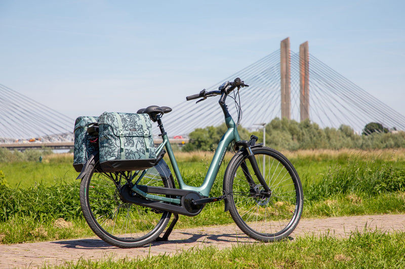 Dubbele fietstas New Looxs Alba Double Bamboo 42 liter 37 x 17 x 37cm (2x) - green