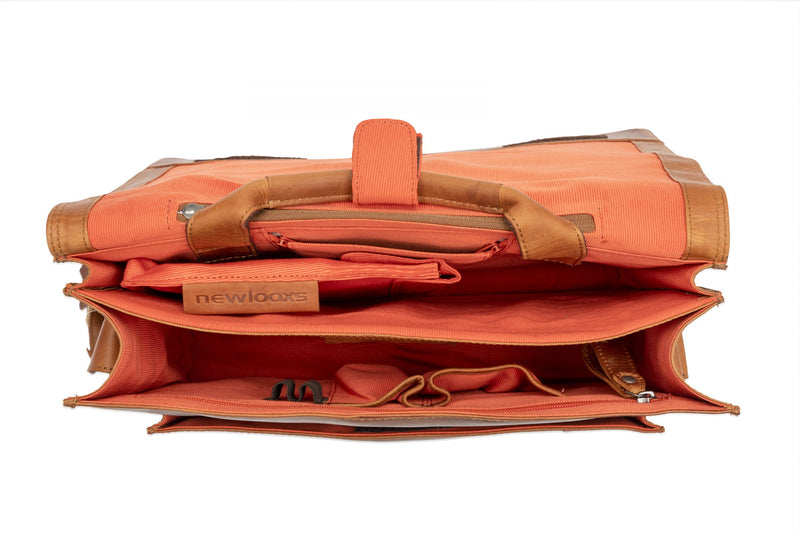 Fietstas New Looxs Fellini 18 liter 40 x 15 x 32 cm - gemaakt van luxe leder - cognac