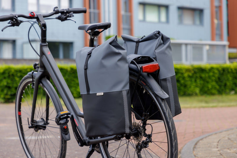 Dubbele fietstas New Looxs Nyborg 34 liter - 30 x 17 x 37cm (x2) - donkergrijs/zwart