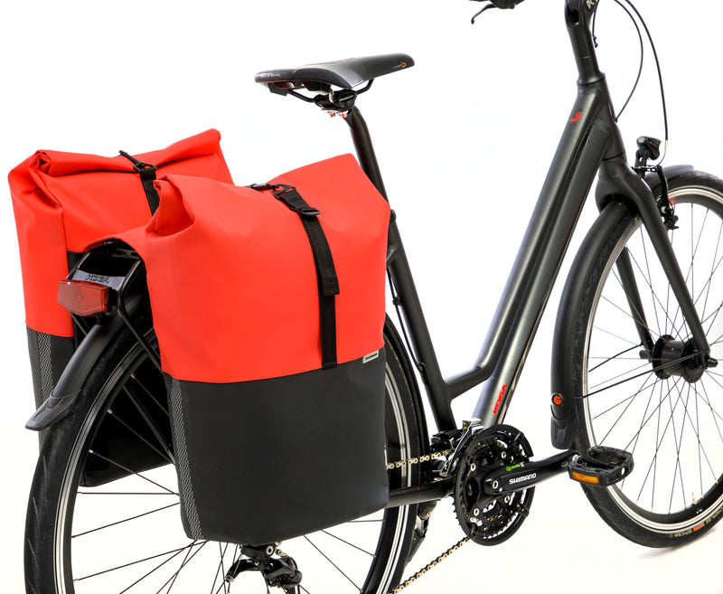 Dubbele fietstas New Looxs Nyborg 34 liter - 30 x 17 x 37cm (x2) - rood/zwart