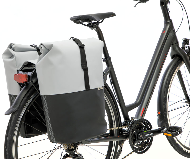 Dubbele fietstas New Looxs Nyborg 34 liter - 30 x 17 x 37cm (x2) - lichtgrijs/zwart