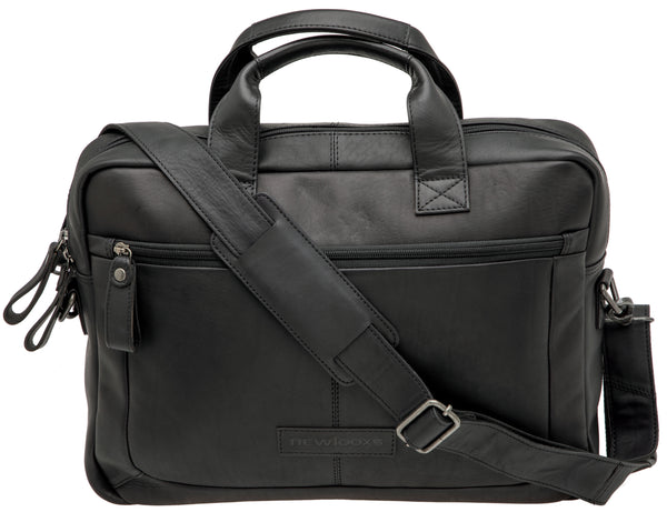 Laptoptas New Looxs Luko 7.5 liter - 42 x 6 x 30 cm - gemaakt van luxe leder - zwart