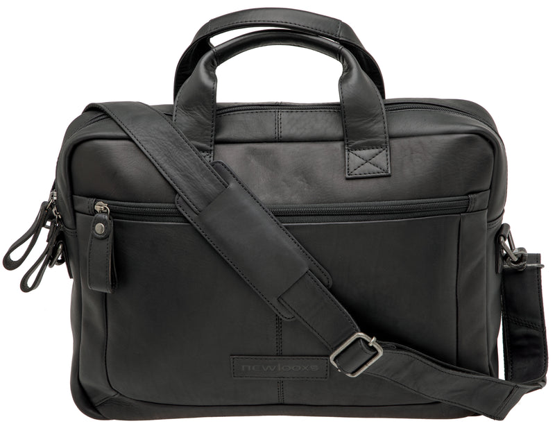Laptoptas New Looxs Luko 7.5 liter - 42 x 6 x 30 cm - gemaakt van luxe leder - zwart