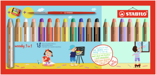 STABILO woody 3 in 1 - Multitalent Kleurpotlood - Set 18 St. + Puntenslijper