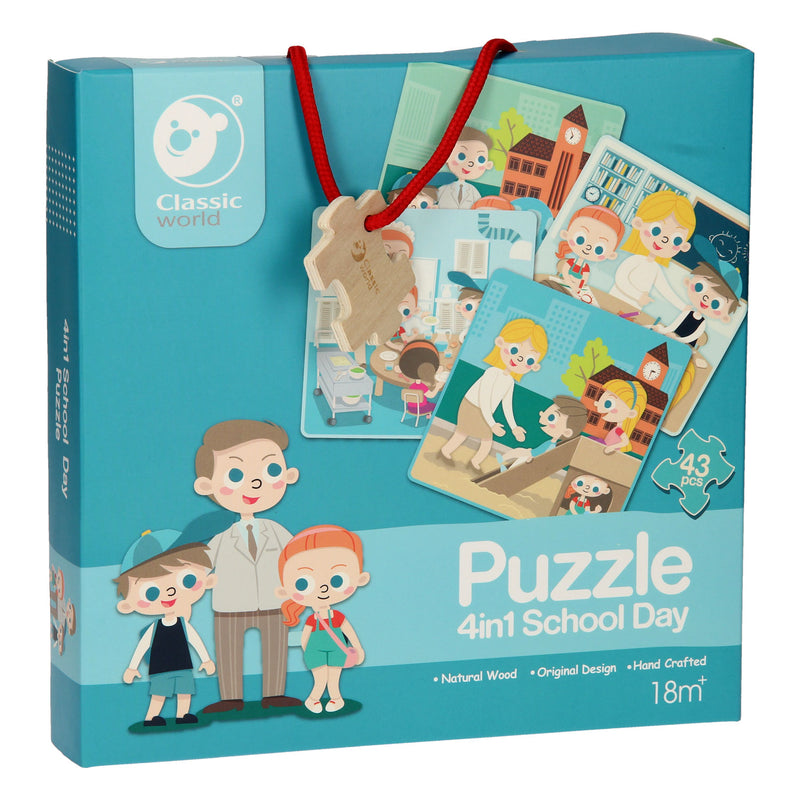 Classic World Houten Puzzel Op School, 4in1