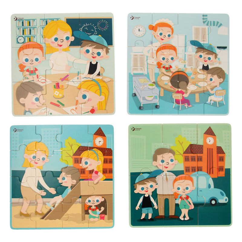Classic World Houten Puzzel Op School, 4in1