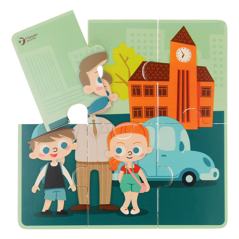 Classic World Houten Puzzel Op School, 4in1