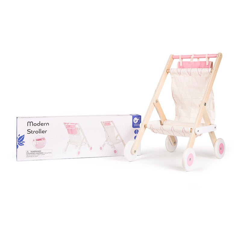 Classic World Houten Poppenbuggy Wit/Roze