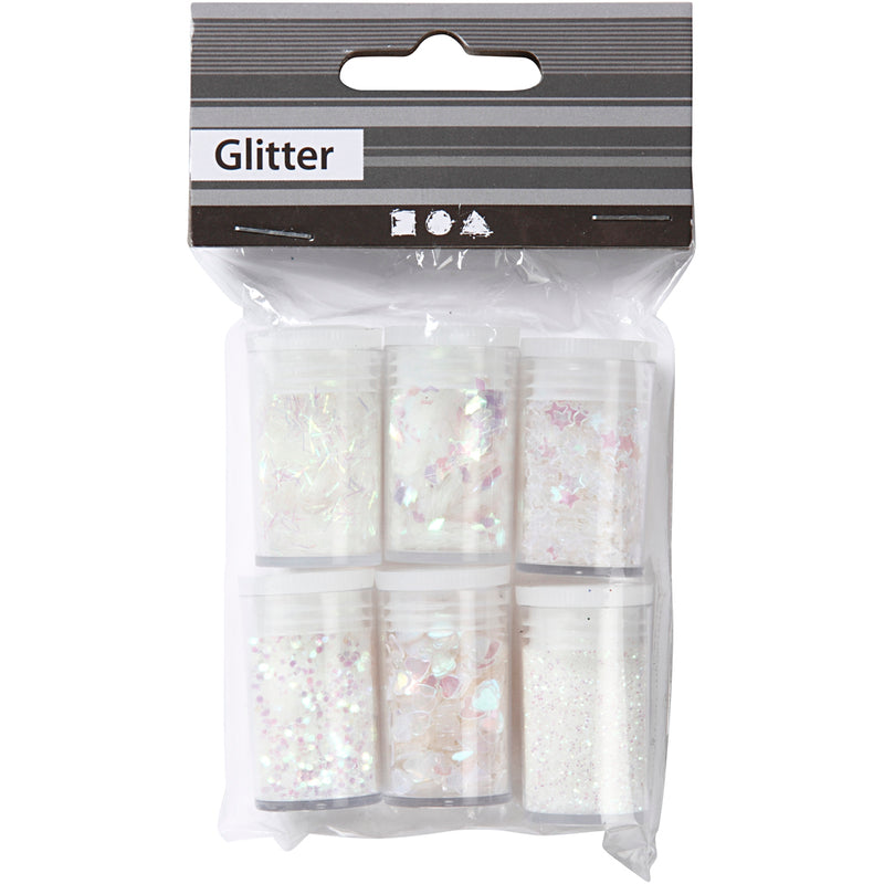 Glitter en Pailletten Wit, 6x5gr