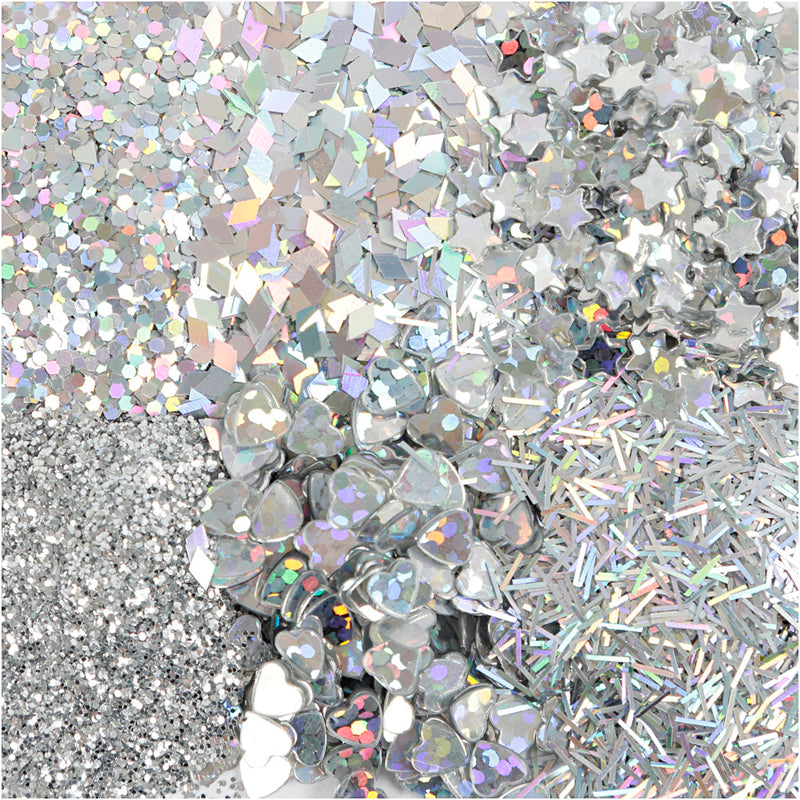 Glitter en Pailletten Zilver, 6x5gr