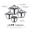 Renberg Alexander Pannenset RVS - Inductie - 7 delig - 4  Kookpannen Ø 16 - 18 - 20 - 24 cm + 3 Dek