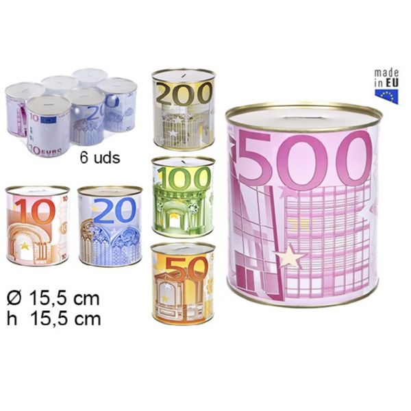 6 Metalen spaarpot eurobiljet print XL