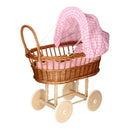 Poppenwagen met Kussentjes - Geruit Roze