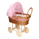 Poppenwagen met Kussentjes - Geruit Roze