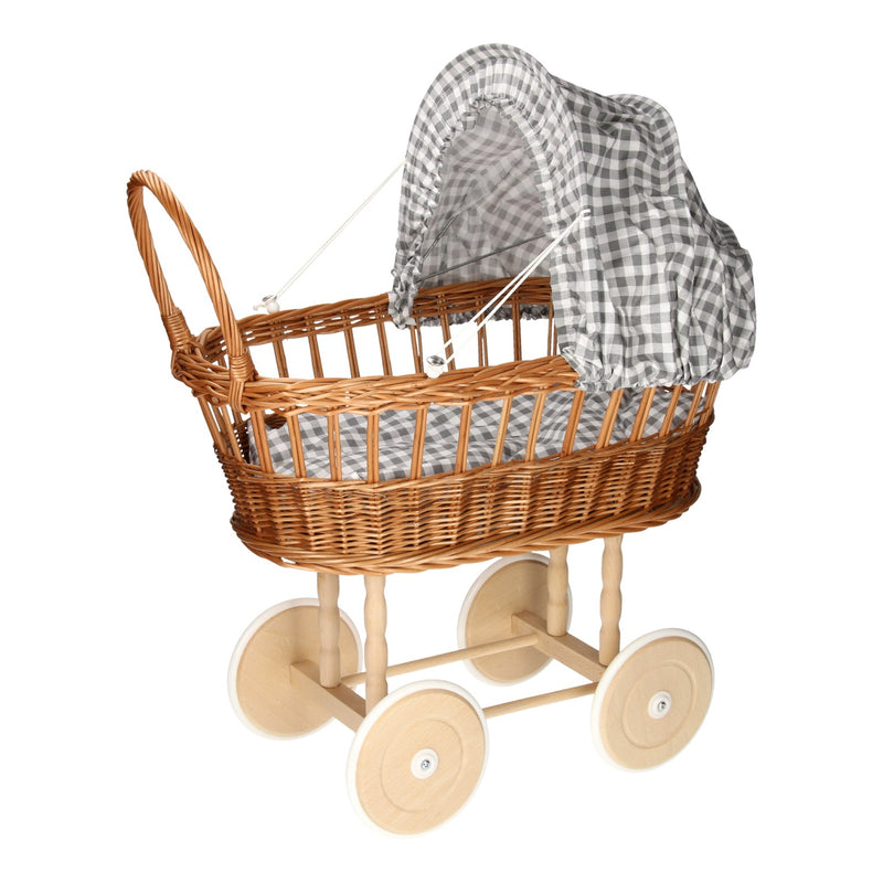 Poppenwagen met Kussentjes - Geruit Grijs