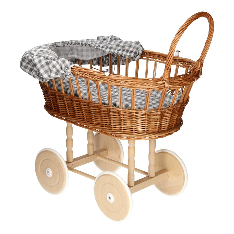 Poppenwagen met Kussentjes - Geruit Grijs