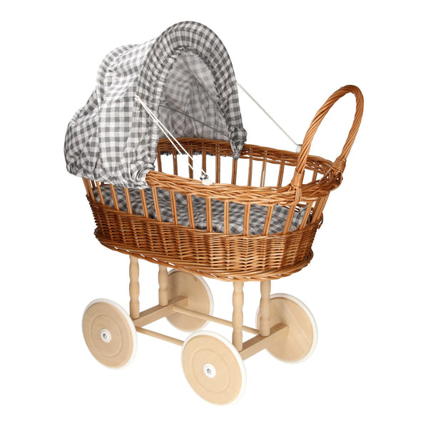Poppenwagen met Kussentjes - Geruit Grijs