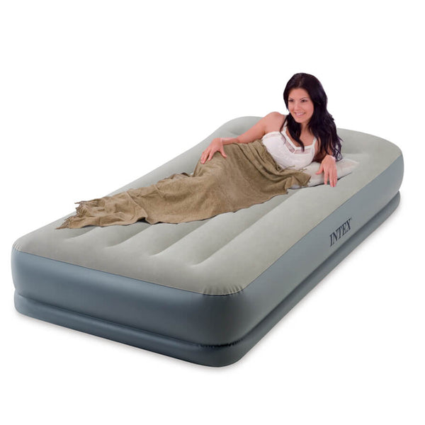 Intex 64116ND Pillow Rest Mid-Rise 1-Persoons Luchtbed 191x99x30 cm + Ingebouwede Pomp Grijs/Blauw