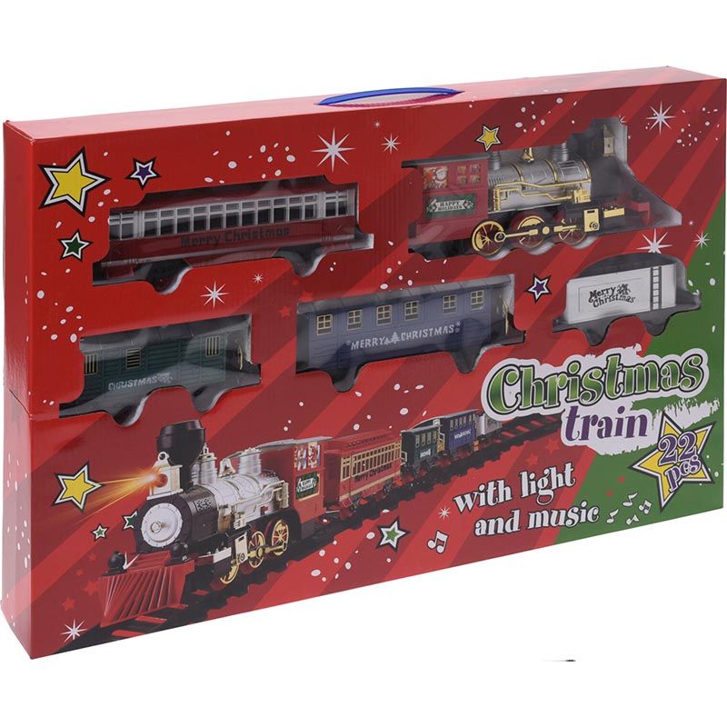 Kersttrein - met licht en geluid - 22 delig