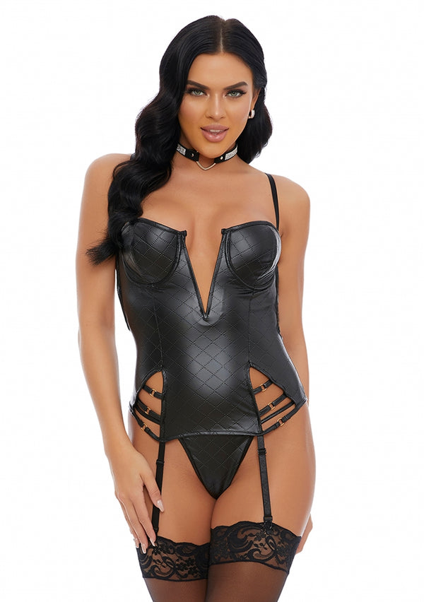 Main Stitch Bustier Quilted Lingerie Set - Black