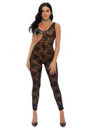 Seeing Double Lace Faux Leather Jumpsuit - Black - S