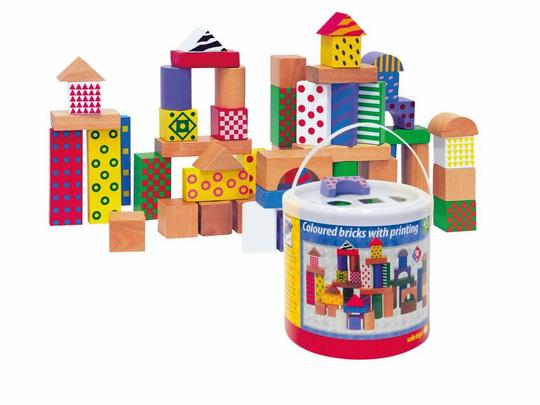 Woody 50 houten blokken stip/streep90906