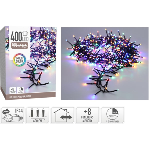 Maxi Cluster Kerstverlichting - 400 led - 6m - multicolor - Timer - Lichtfuncties - Geheugen - Buit