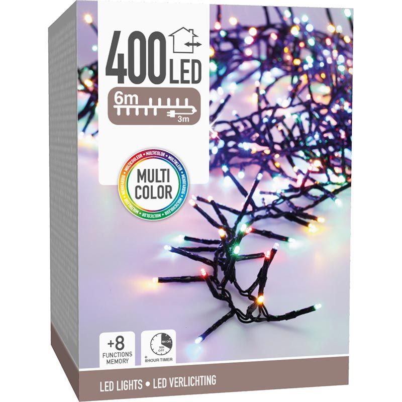 Maxi Cluster Kerstverlichting - 400 led - 6m - multicolor - Timer - Lichtfuncties - Geheugen - Buit