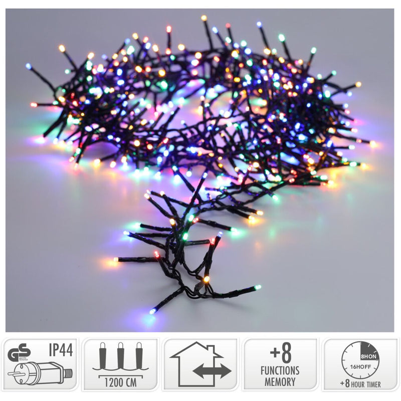 Maxi Cluster Kerstverlichting - 800 led - 12m - multicolor - Timer - Lichtfuncties - Geheugen - Bui