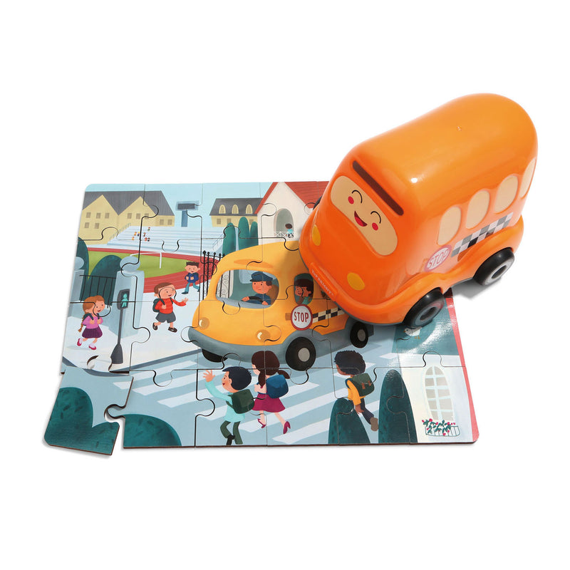 Houten Legpuzzel School met Schoolbus, 24st.