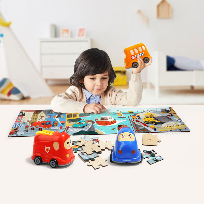 Houten Legpuzzel School met Schoolbus, 24st.