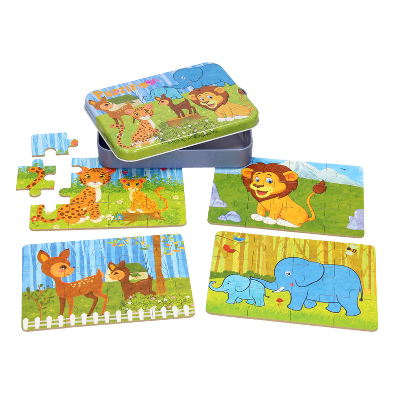 Puzzels in Opbergblik - 4in1 Safari