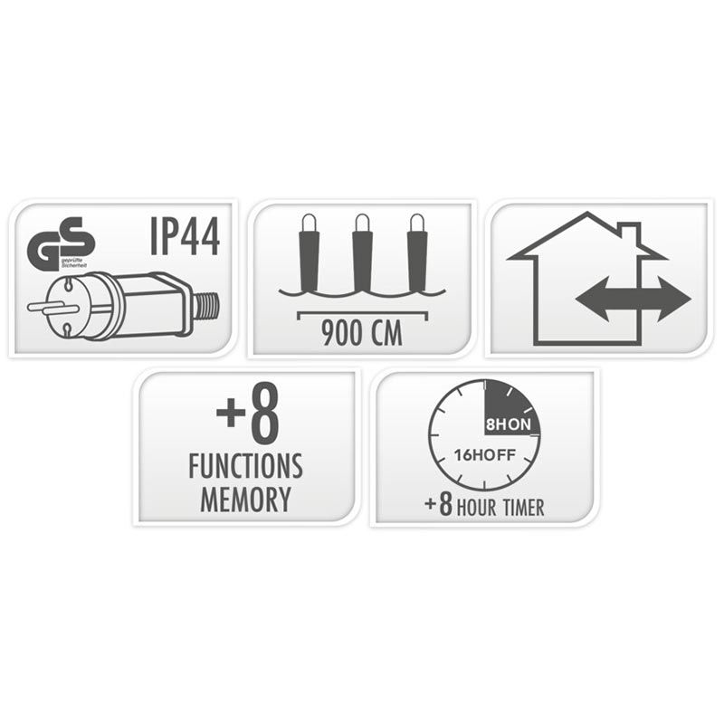 Maxi Cluster Kerstverlichting - 600 led - 9m - extra warm wit - Timer - Lichtfuncties - Geheugen -