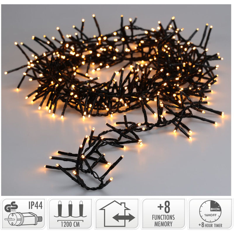 Maxi Cluster Kerstverlichting - 800 led - 12m - extra warm wit - Timer - Lichtfuncties - Geheugen -