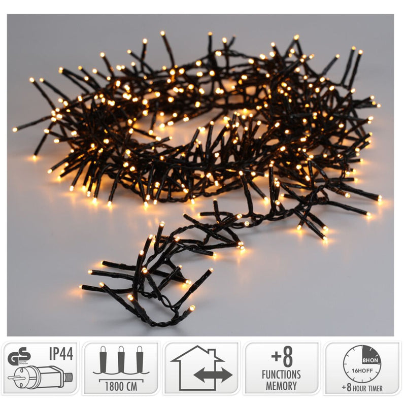 Maxi Cluster Kerstverlichting - 1200 led - 18m - extra warm wit - Timer - Lichtfuncties - Geheugen